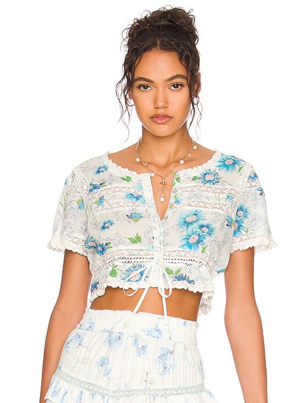 LoveShackFancy Farley crop top in "Blueberry Cloud"